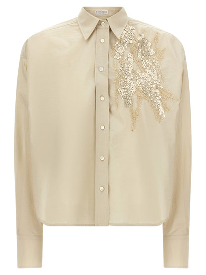 Brunello Cucinelli Dazzling Seabed Embroidery Shirt Beige