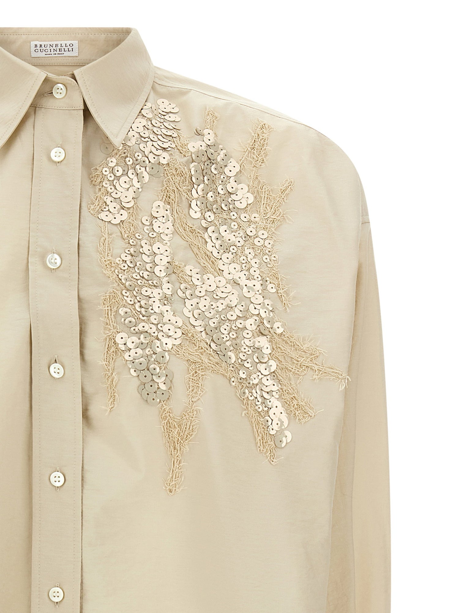 Brunello Cucinelli Dazzling Seabed Embroidery Shirt Beige