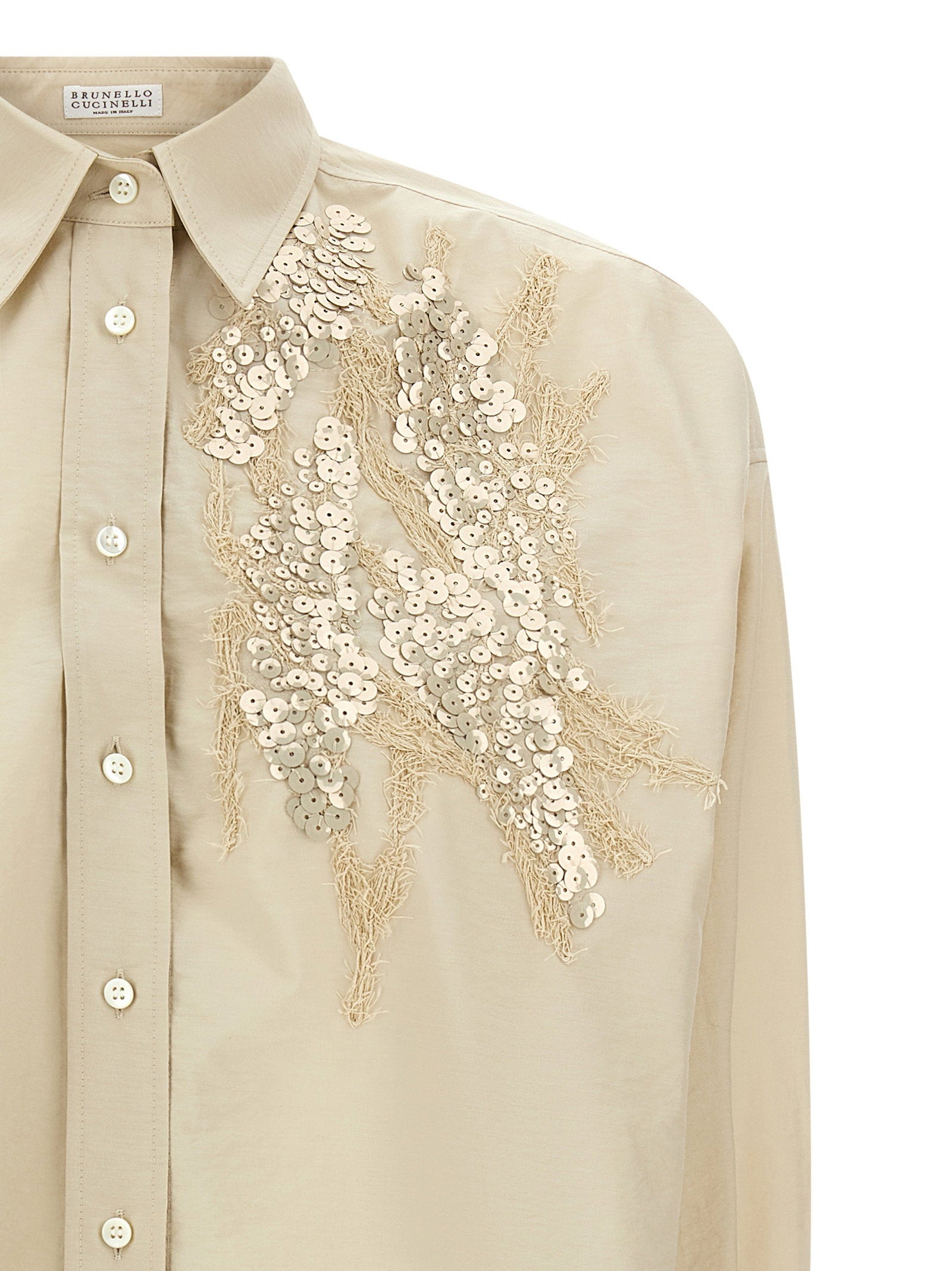 Brunello Cucinelli Dazzling Seabed Embroidery Shirt Beige