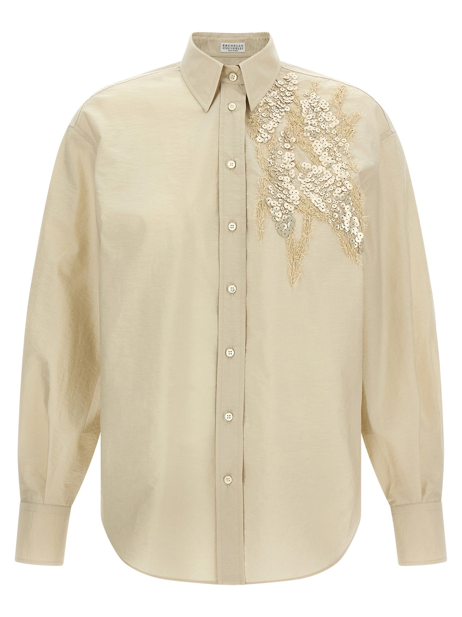 Brunello Cucinelli Sequin Embroidery Shirt Beige