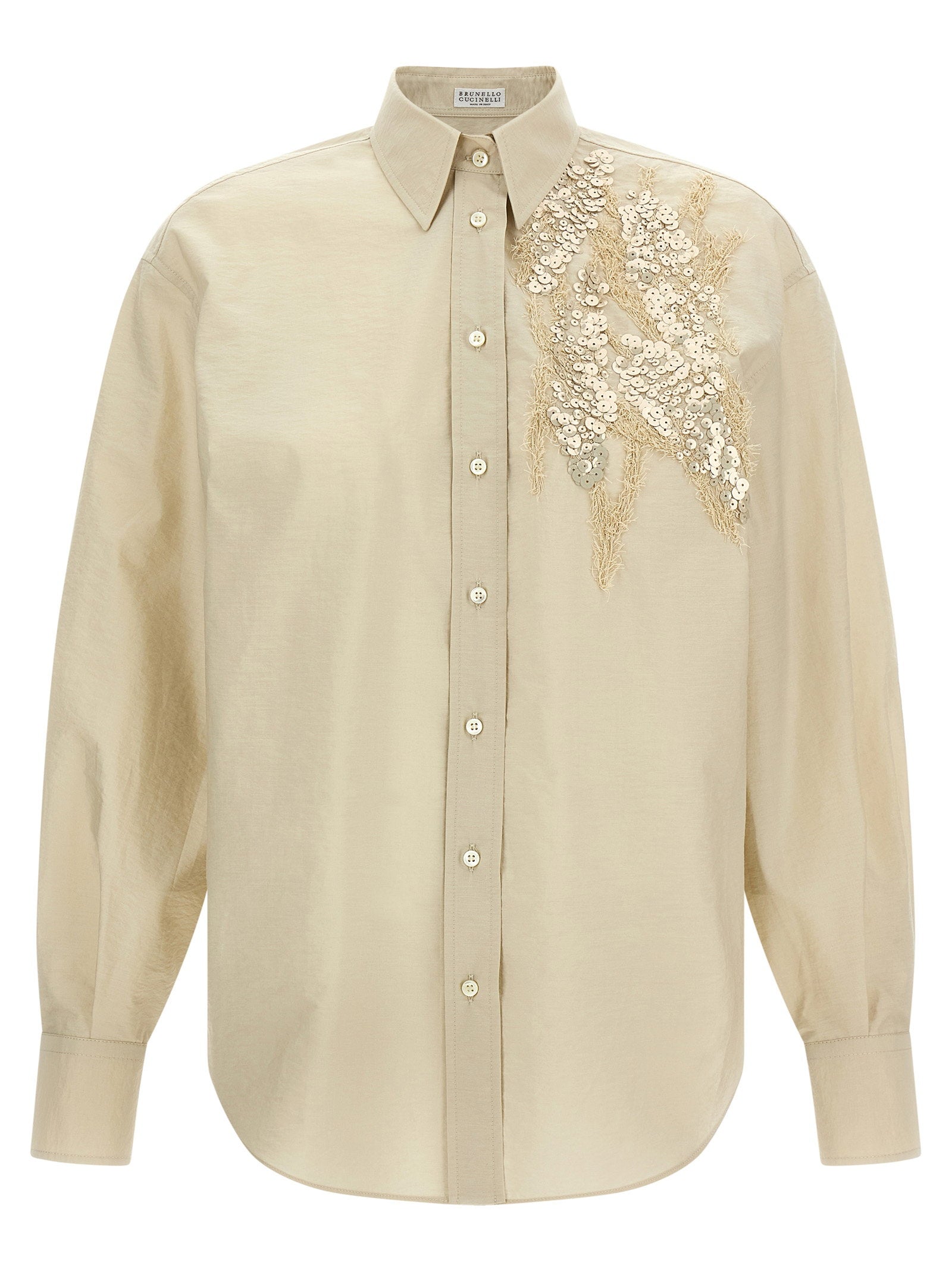 Brunello Cucinelli Sequin Embroidery Shirt Beige