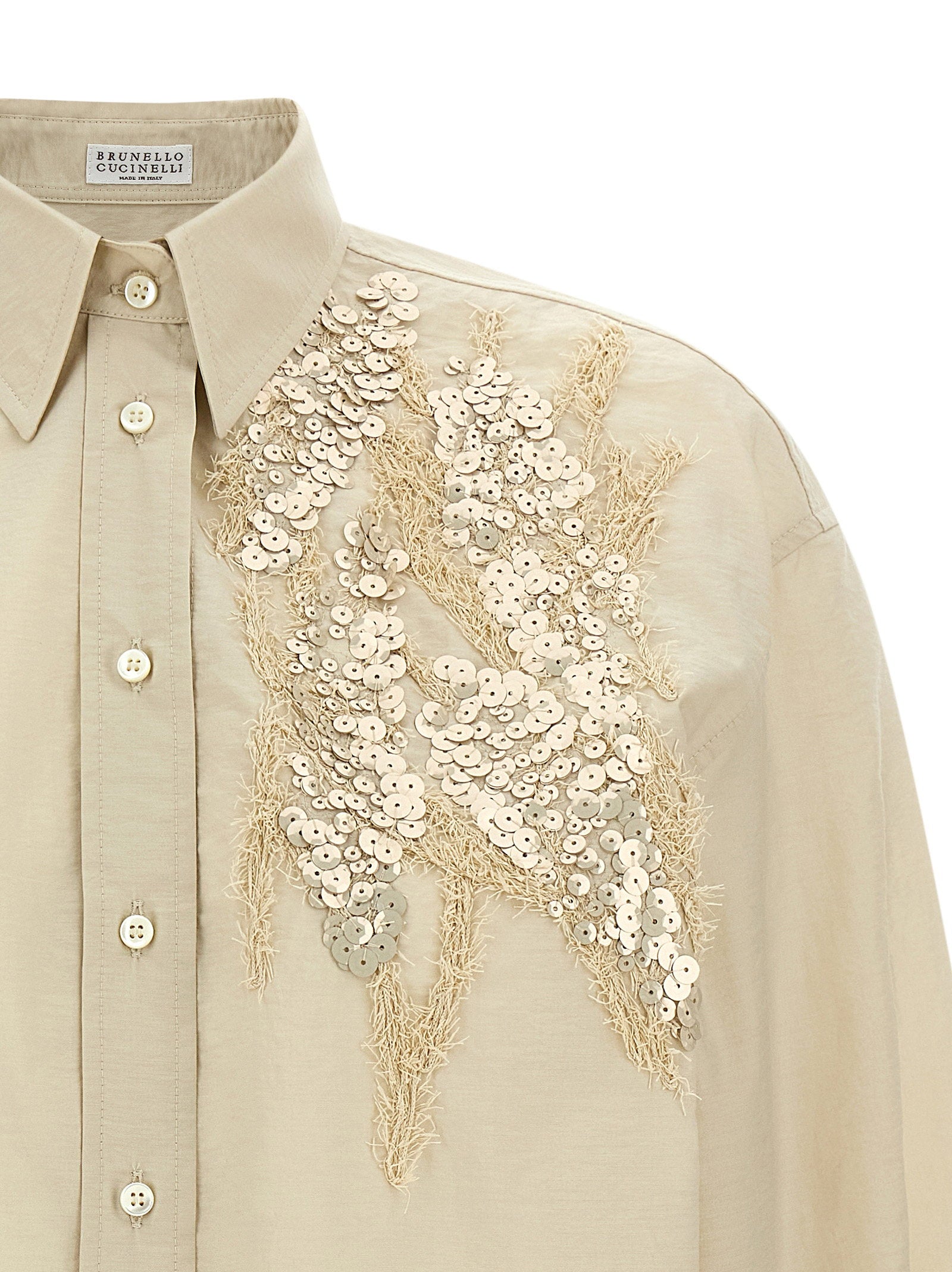 Brunello Cucinelli Sequin Embroidery Shirt Beige