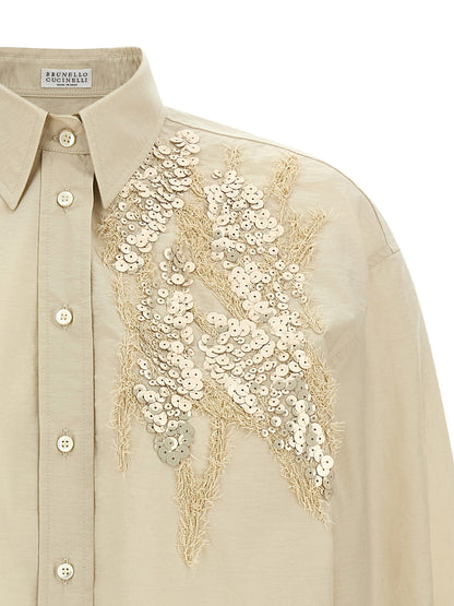 Brunello Cucinelli Sequin Embroidery Shirt Beige