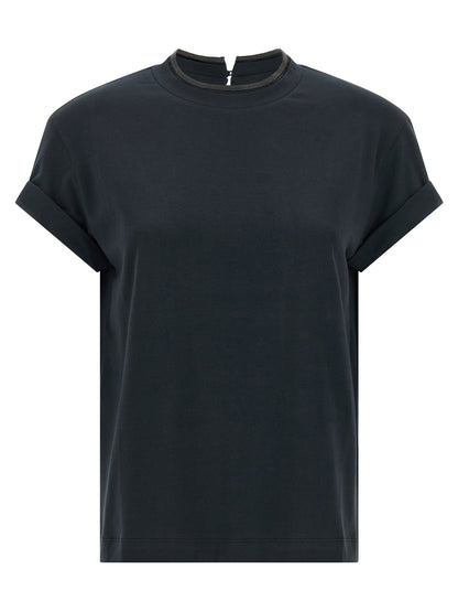 Brunello Cucinelli Shiny Collar T-shirt Blue