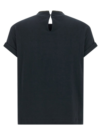Brunello Cucinelli Shiny Collar T-shirt Blue
