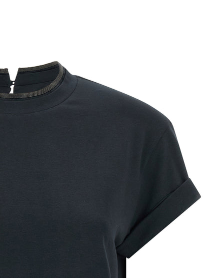 Brunello Cucinelli Shiny Collar T-shirt Blue