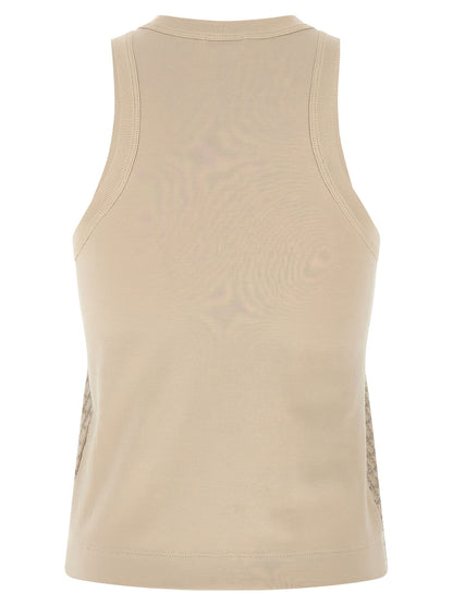 Brunello Cucinelli Dazzling Check Embroidery Top Beige