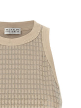 Brunello Cucinelli Dazzling Check Embroidery Top Beige