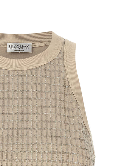 Brunello Cucinelli Dazzling Check Embroidery Top Beige