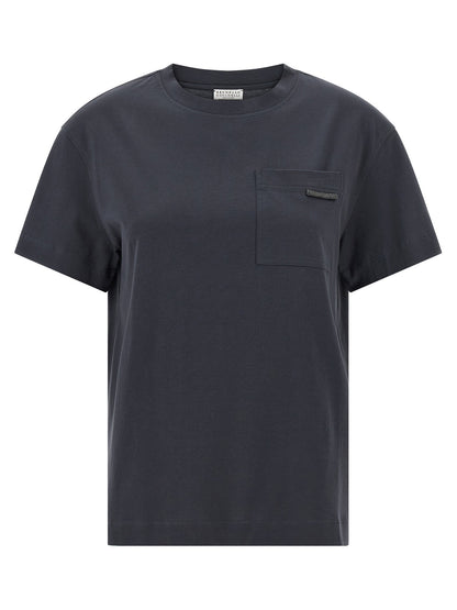 Brunello Cucinelli Shiny Tab T-shirt Blue