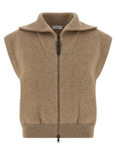 Brunello Cucinelli Shiny Zipper Pull Vest Beige