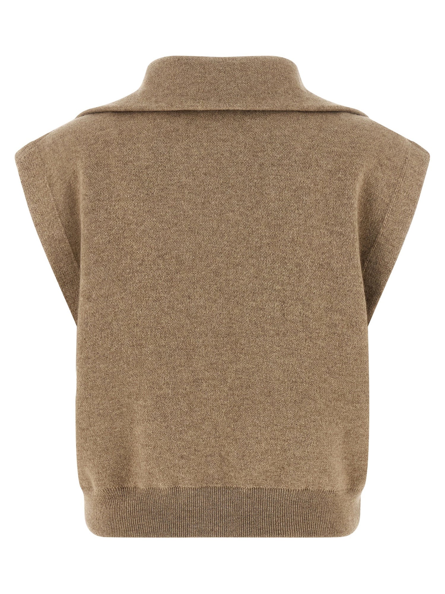 Brunello Cucinelli Shiny Zipper Pull Vest Beige