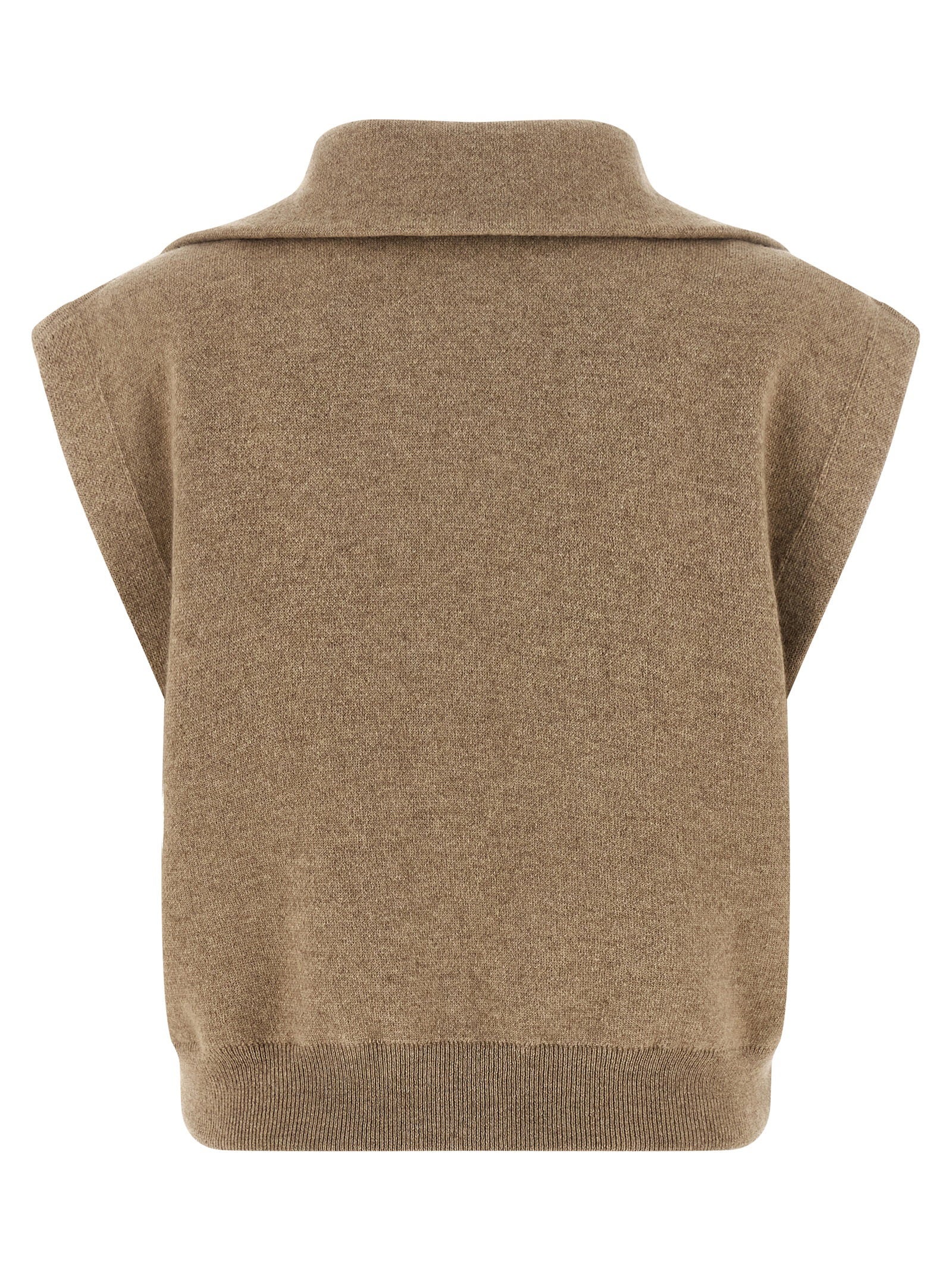 Brunello Cucinelli Shiny Zipper Pull Vest Beige