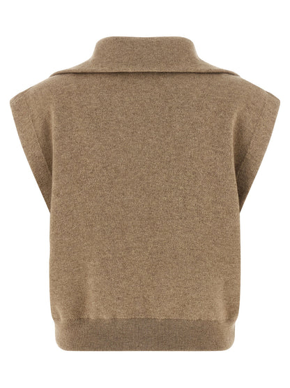 Brunello Cucinelli Shiny Zipper Pull Vest Beige