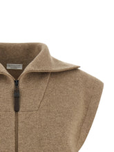 Brunello Cucinelli Shiny Zipper Pull Vest Beige