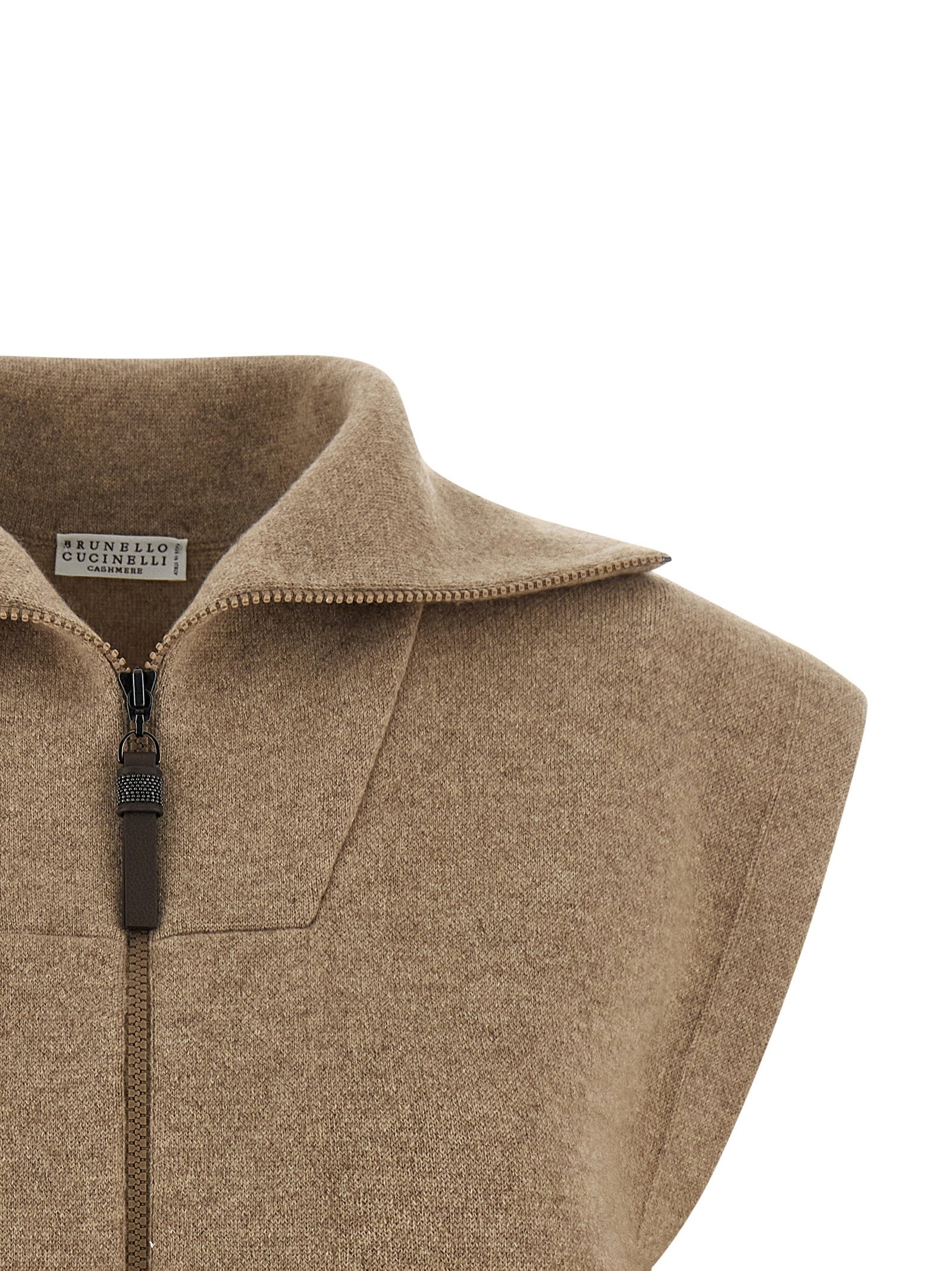 Brunello Cucinelli Shiny Zipper Pull Vest Beige