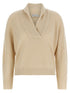 Brunello Cucinelli Shawl Neck Ribbed Sweater Beige