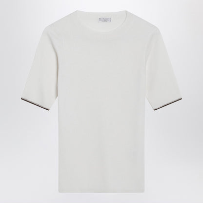 brunello cucinelli cashmere silk knit top white multicolor