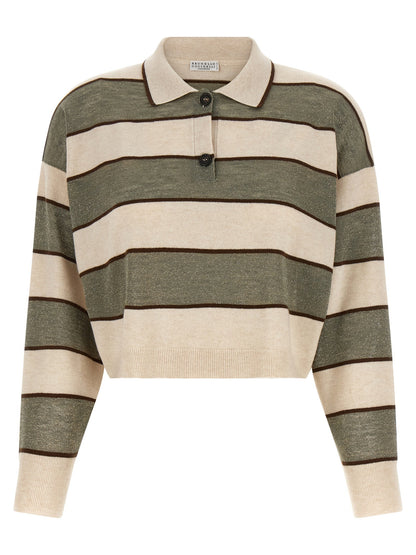 Brunello Cucinelli Sparkling Stripes Polo Shirt Multicolor