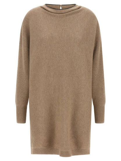 Brunello Cucinelli Precious Collar Dress Beige