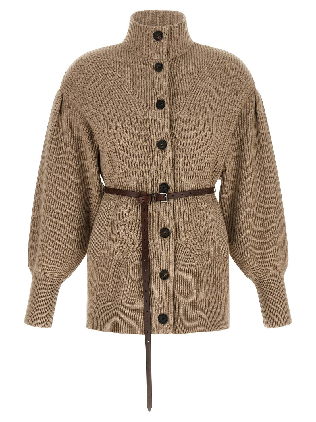 Brunello Cucinelli English Half-ribbed Cardigan Beige