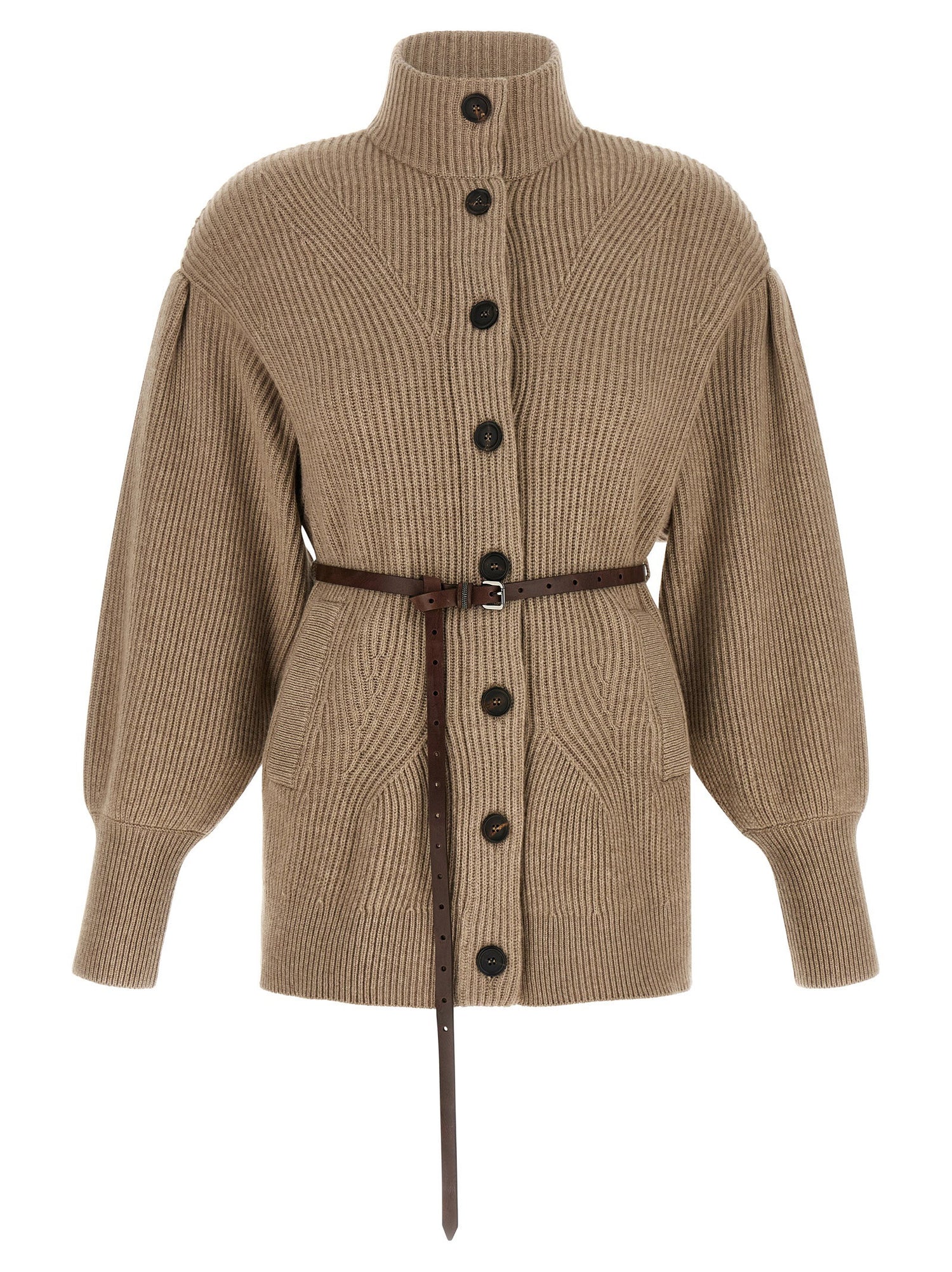 Brunello Cucinelli English Half-ribbed Cardigan Beige