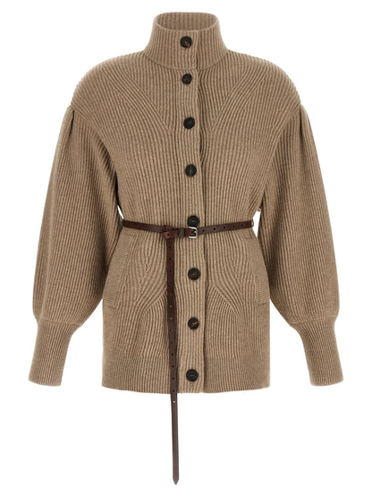 Brunello Cucinelli English Half-ribbed Cardigan Beige