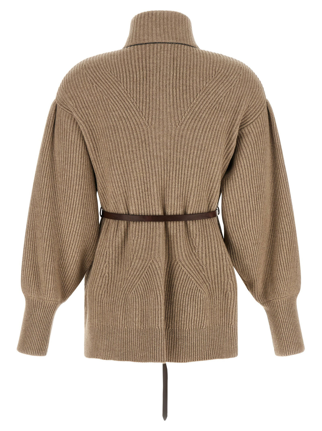 Brunello Cucinelli English Half-ribbed Cardigan Beige