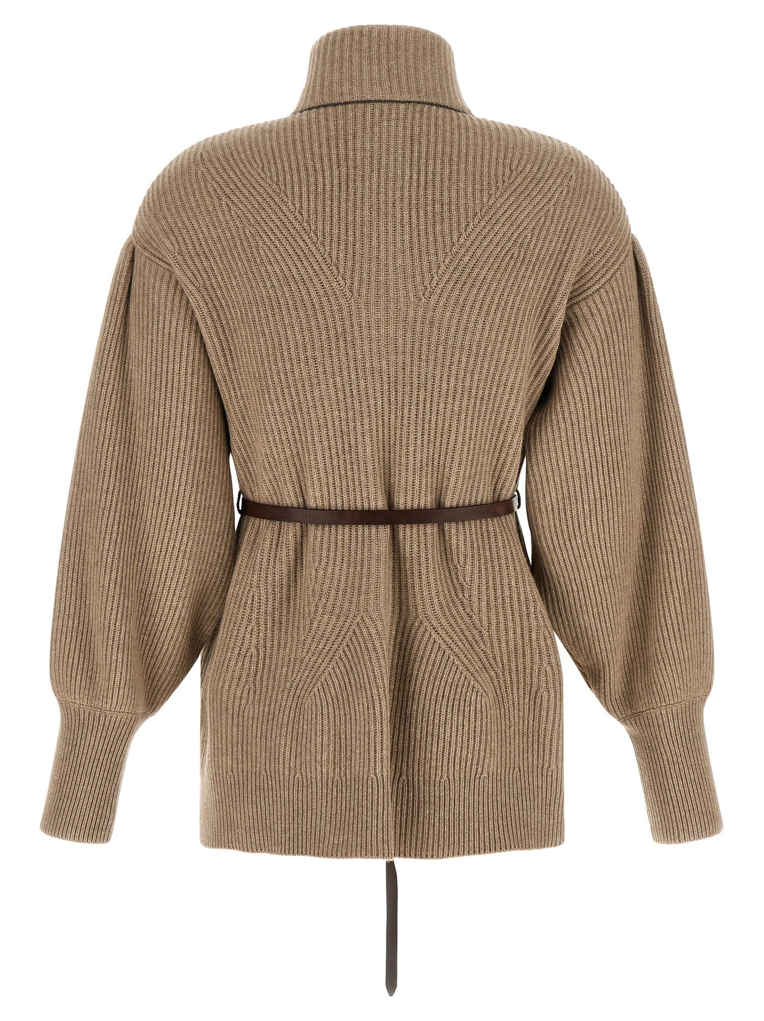 Brunello Cucinelli English Half-ribbed Cardigan Beige