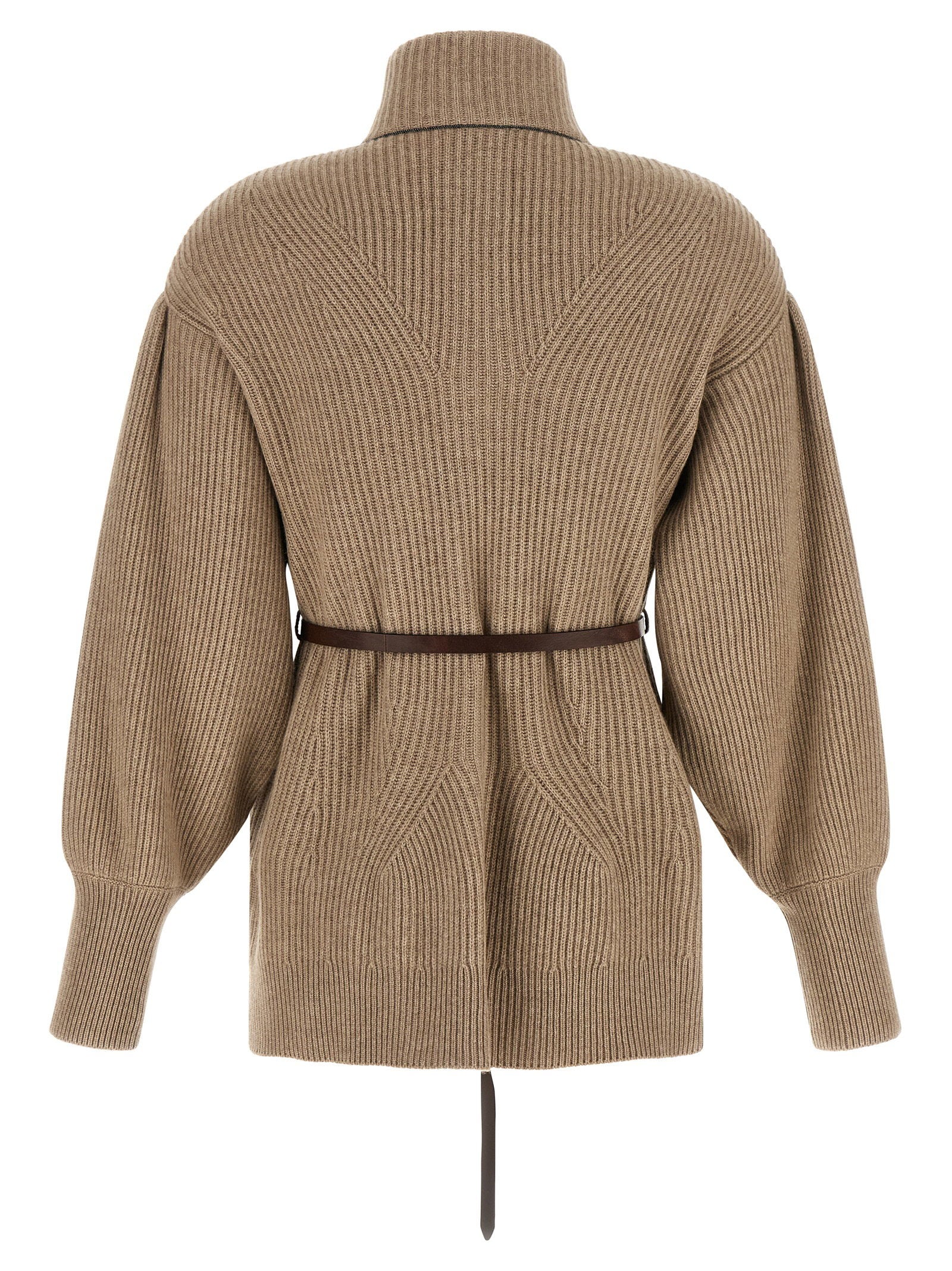 Brunello Cucinelli English Half-ribbed Cardigan Beige