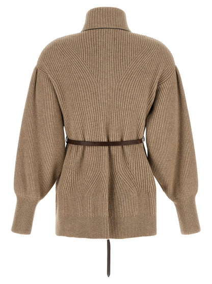 Brunello Cucinelli English Half-ribbed Cardigan Beige