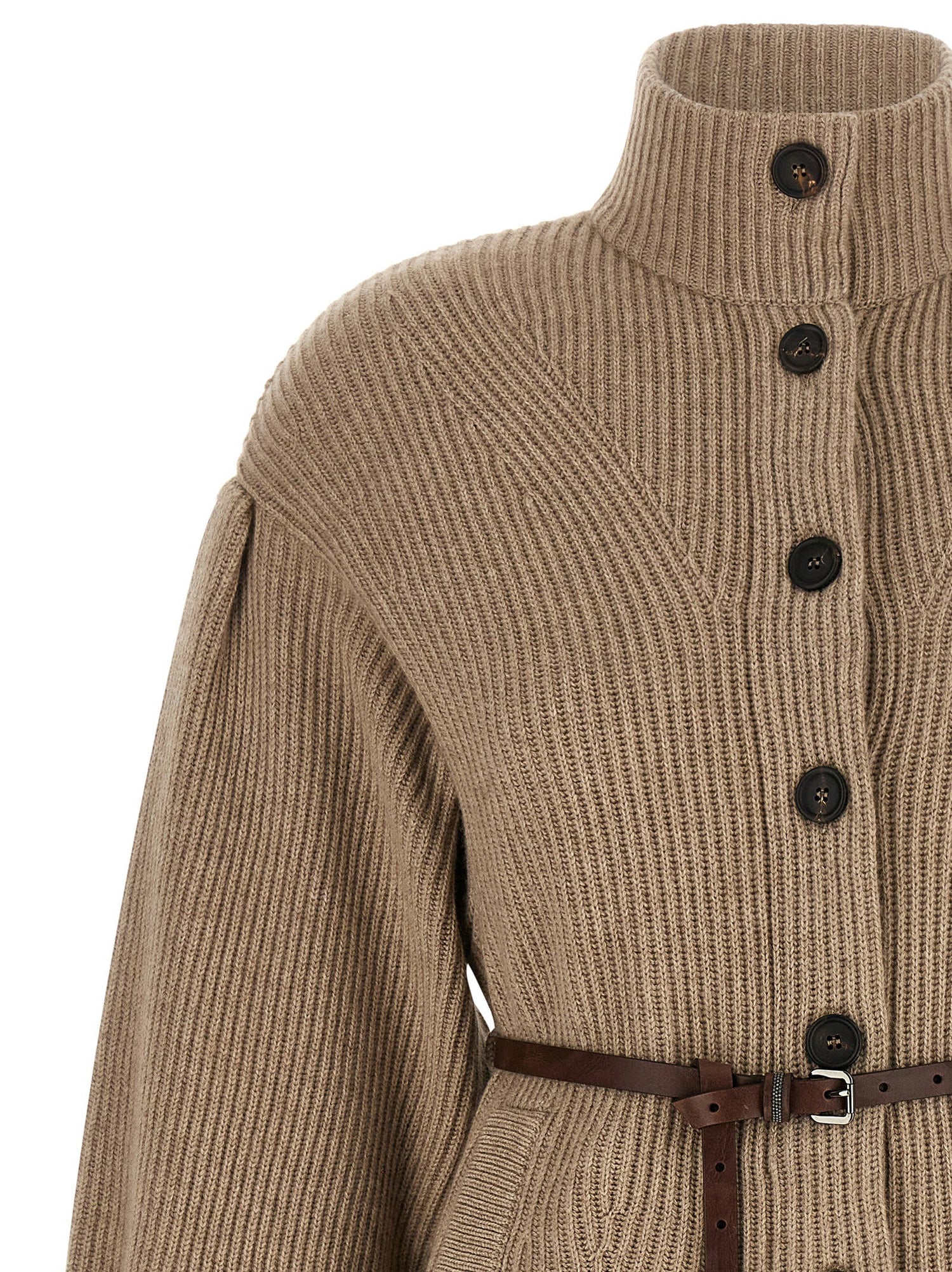 Brunello Cucinelli English Half-ribbed Cardigan Beige