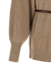 Brunello Cucinelli English Half-ribbed Cardigan Beige