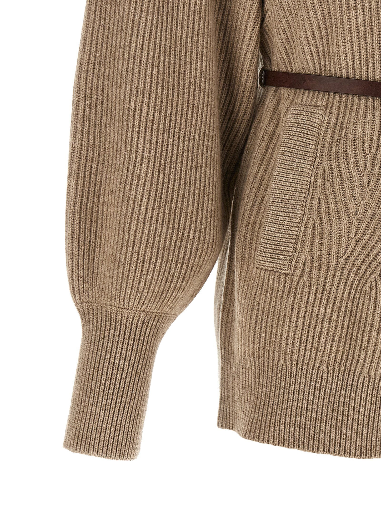 Brunello Cucinelli English Half-ribbed Cardigan Beige