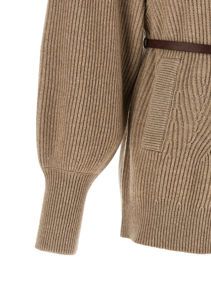 Brunello Cucinelli English Half-ribbed Cardigan Beige