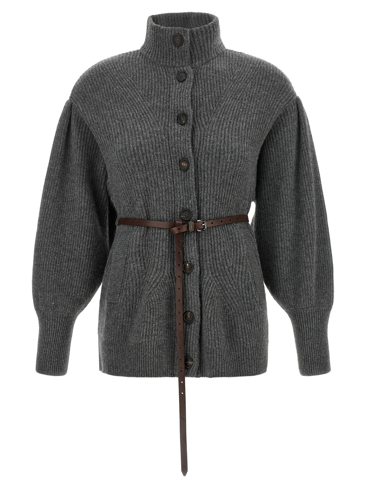Brunello Cucinelli Belted Cardigan Gray