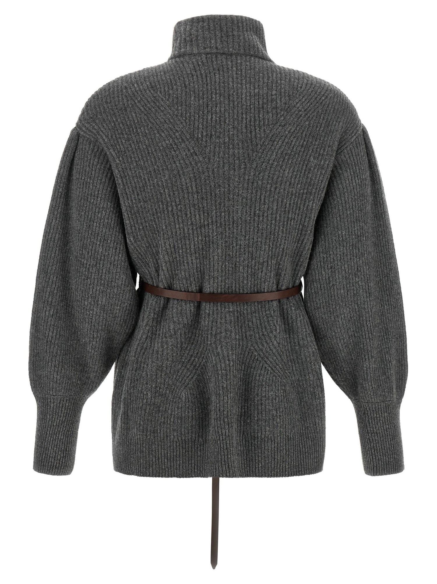 Brunello Cucinelli Belted Cardigan Gray