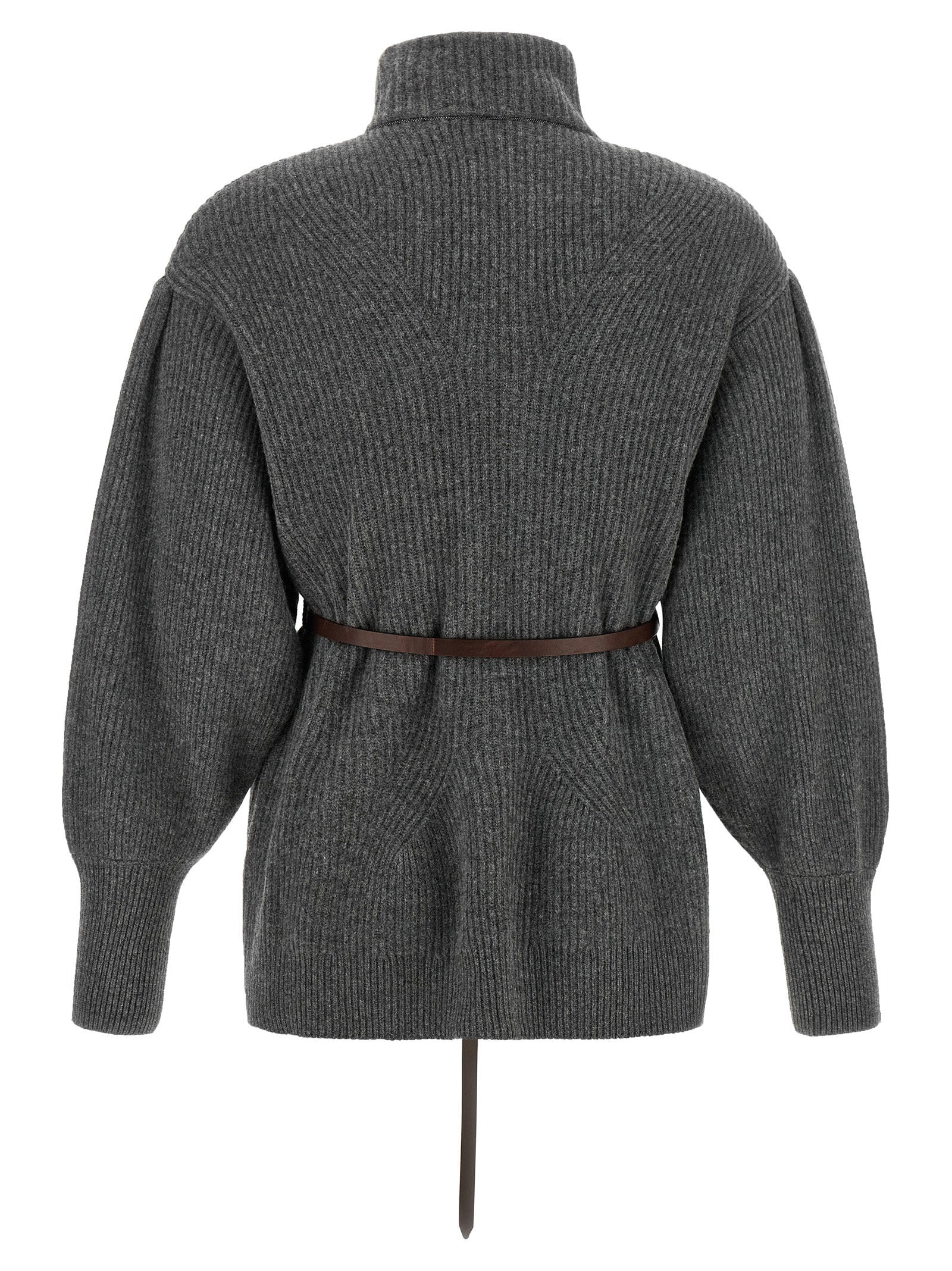 Brunello Cucinelli Belted Cardigan Gray