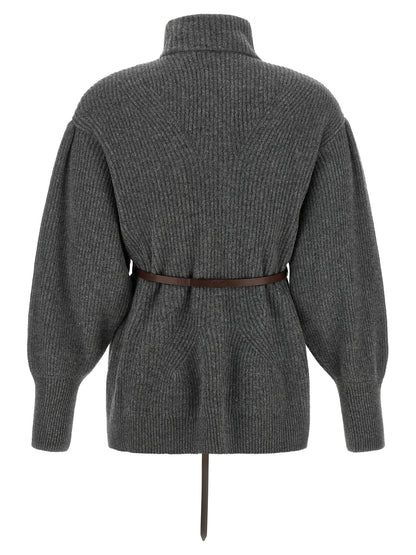 Brunello Cucinelli Belted Cardigan Gray