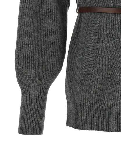 Brunello Cucinelli Belted Cardigan Gray