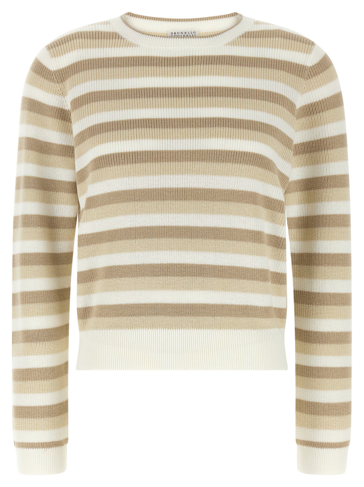 Brunello Cucinelli Striped Cotton Sweater Beige