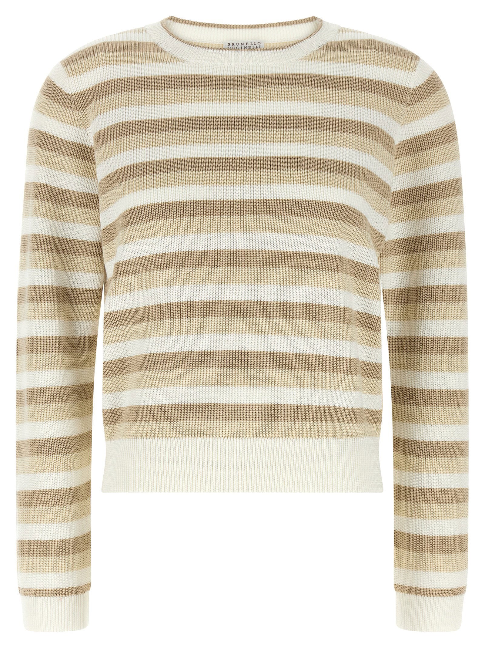 Brunello Cucinelli Striped Cotton Sweater Beige