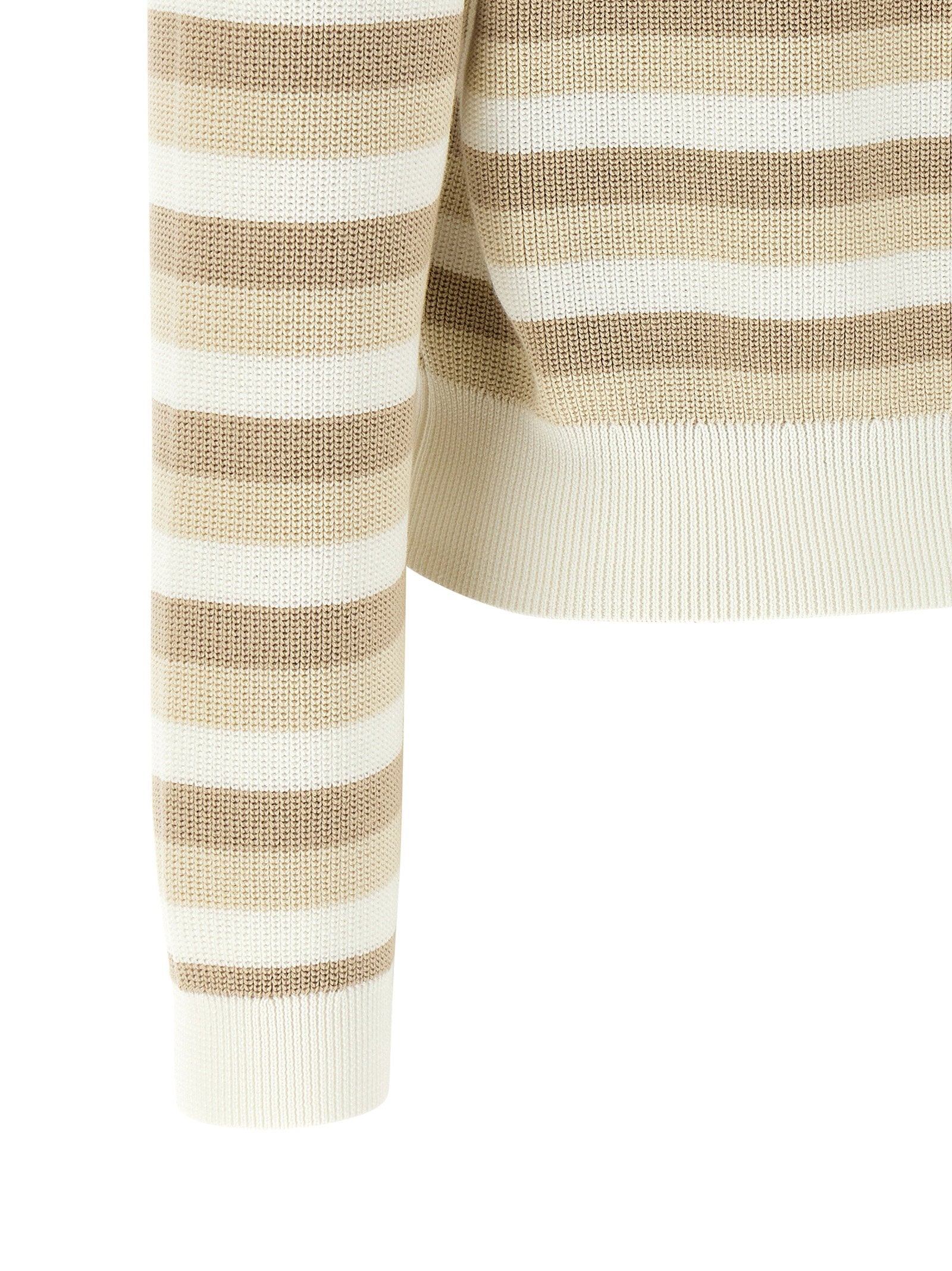 Brunello Cucinelli Striped Cotton Sweater Beige