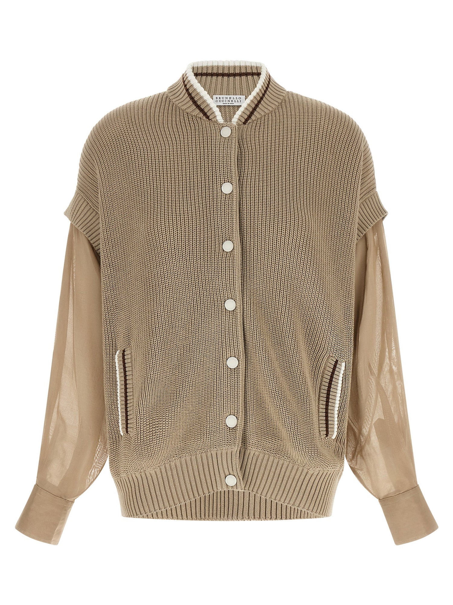 Brunello Cucinelli Organza Sleeve Cardigan Beige