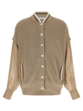 Brunello Cucinelli Organza Sleeve Cardigan Beige