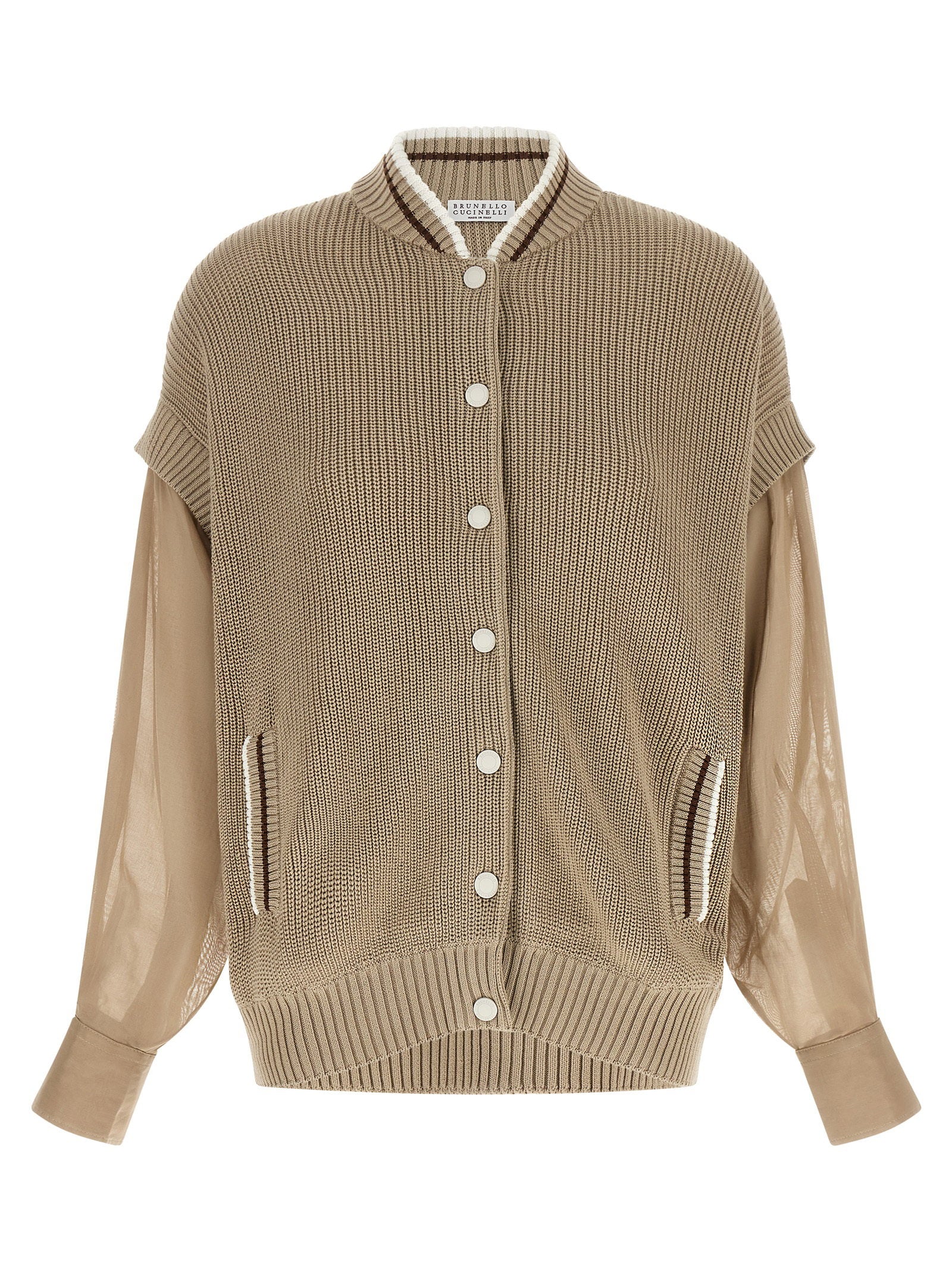 Brunello Cucinelli Organza Sleeve Cardigan Beige