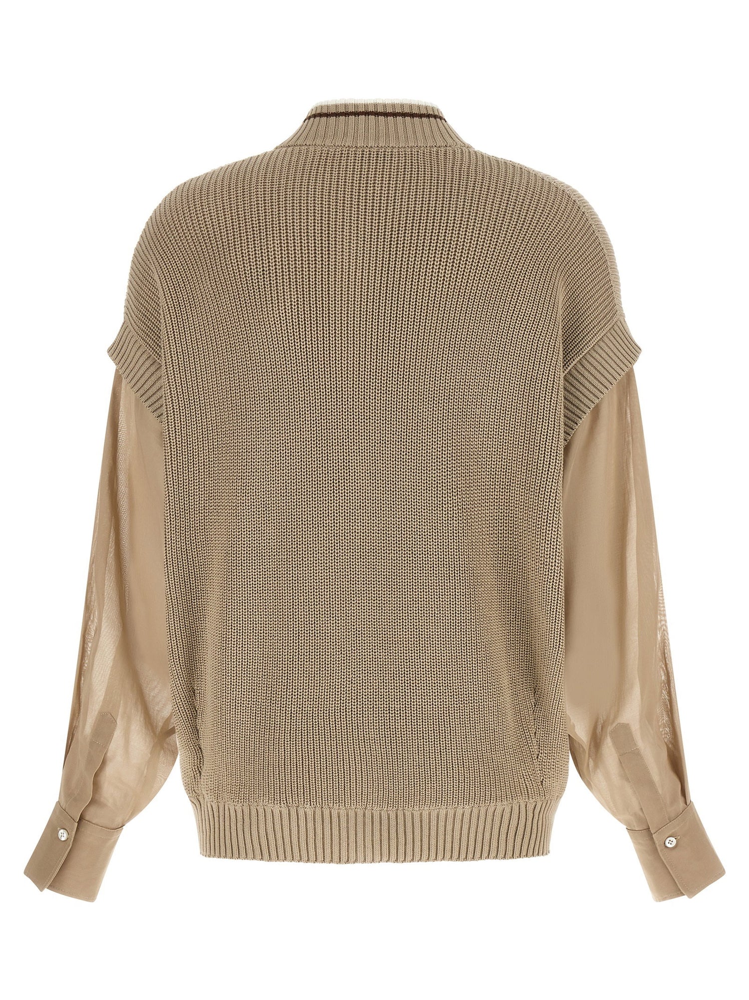 Brunello Cucinelli Organza Sleeve Cardigan Beige