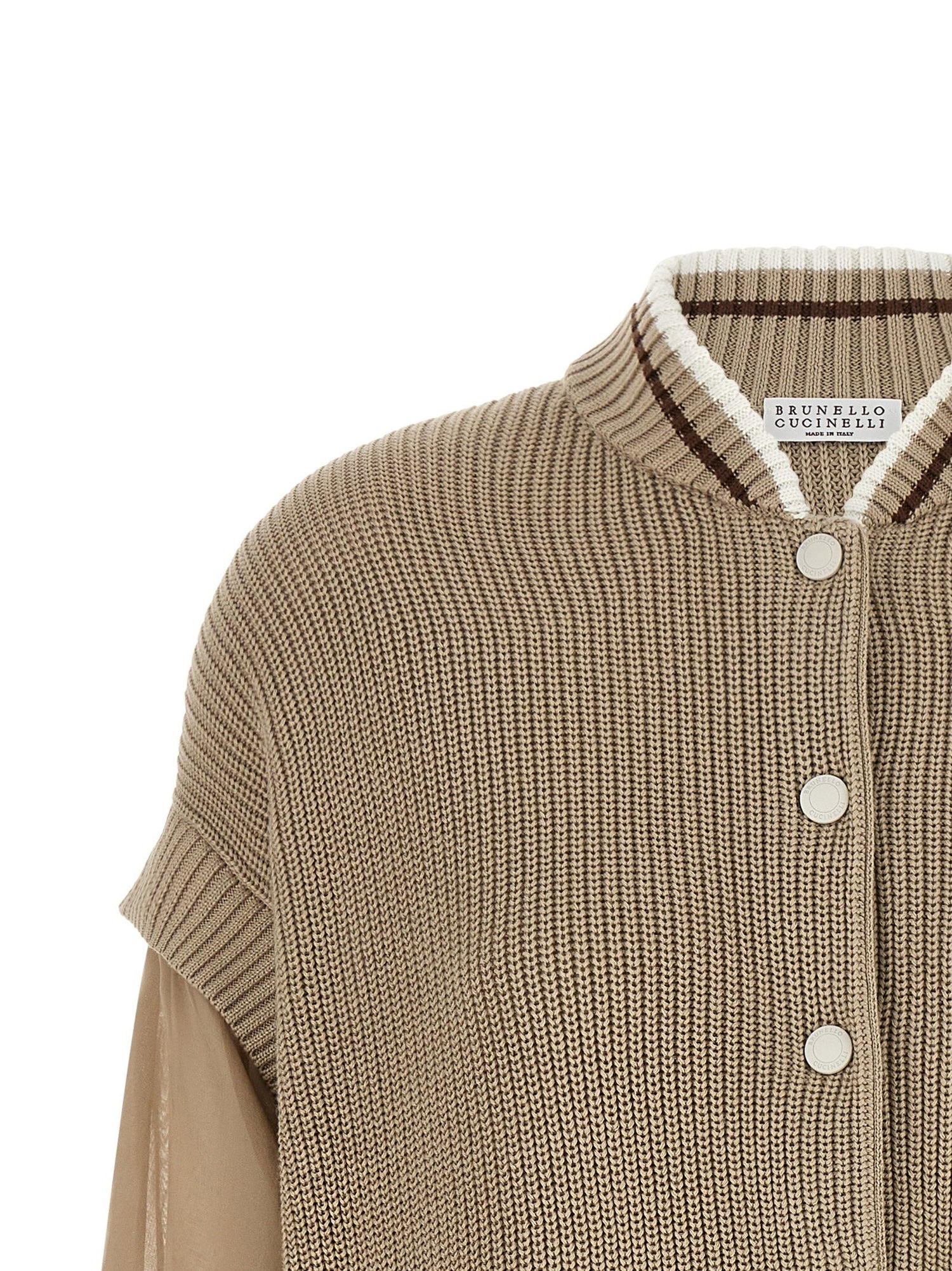 Brunello Cucinelli Organza Sleeve Cardigan Beige