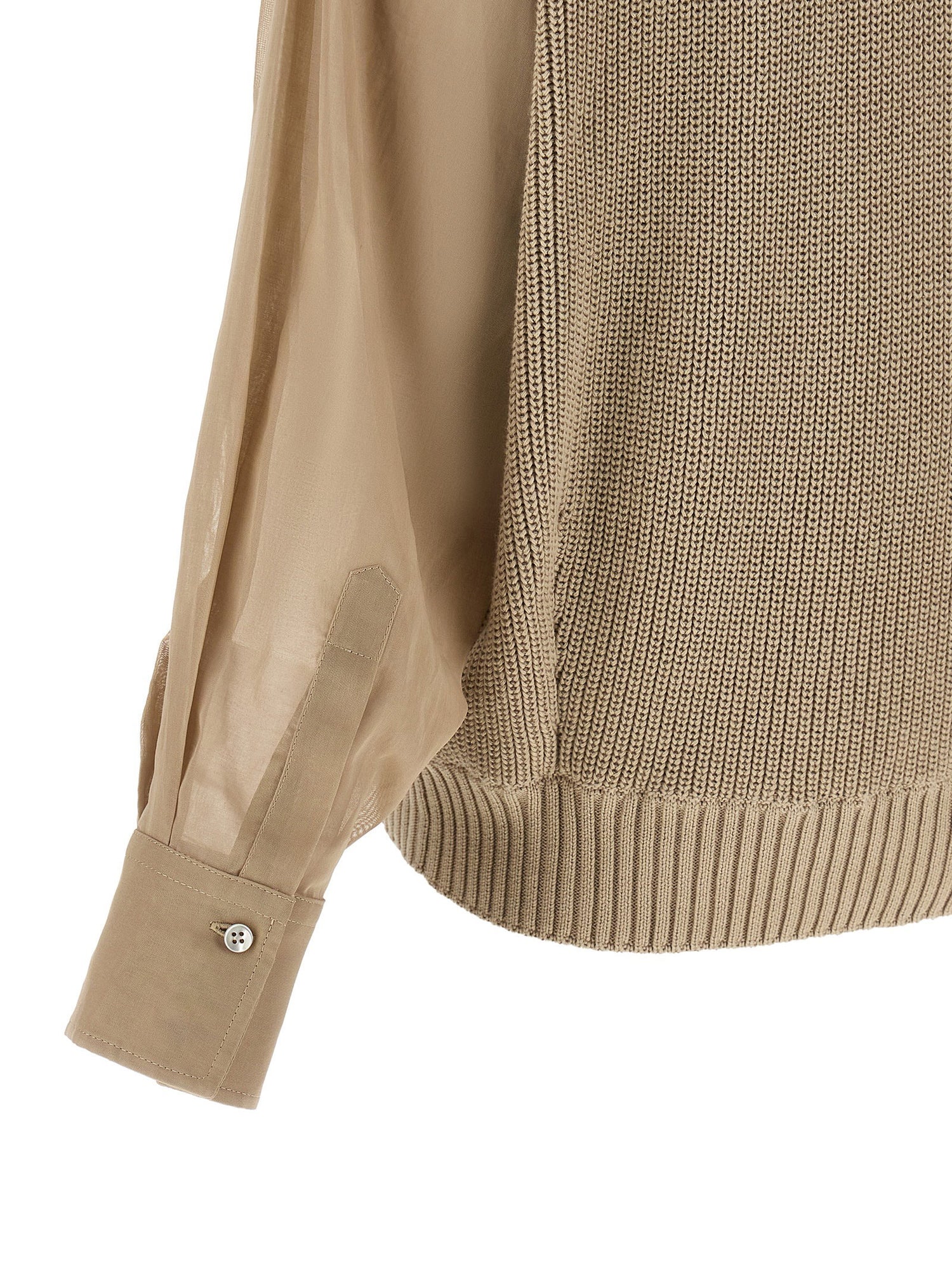 Brunello Cucinelli Organza Sleeve Cardigan Beige