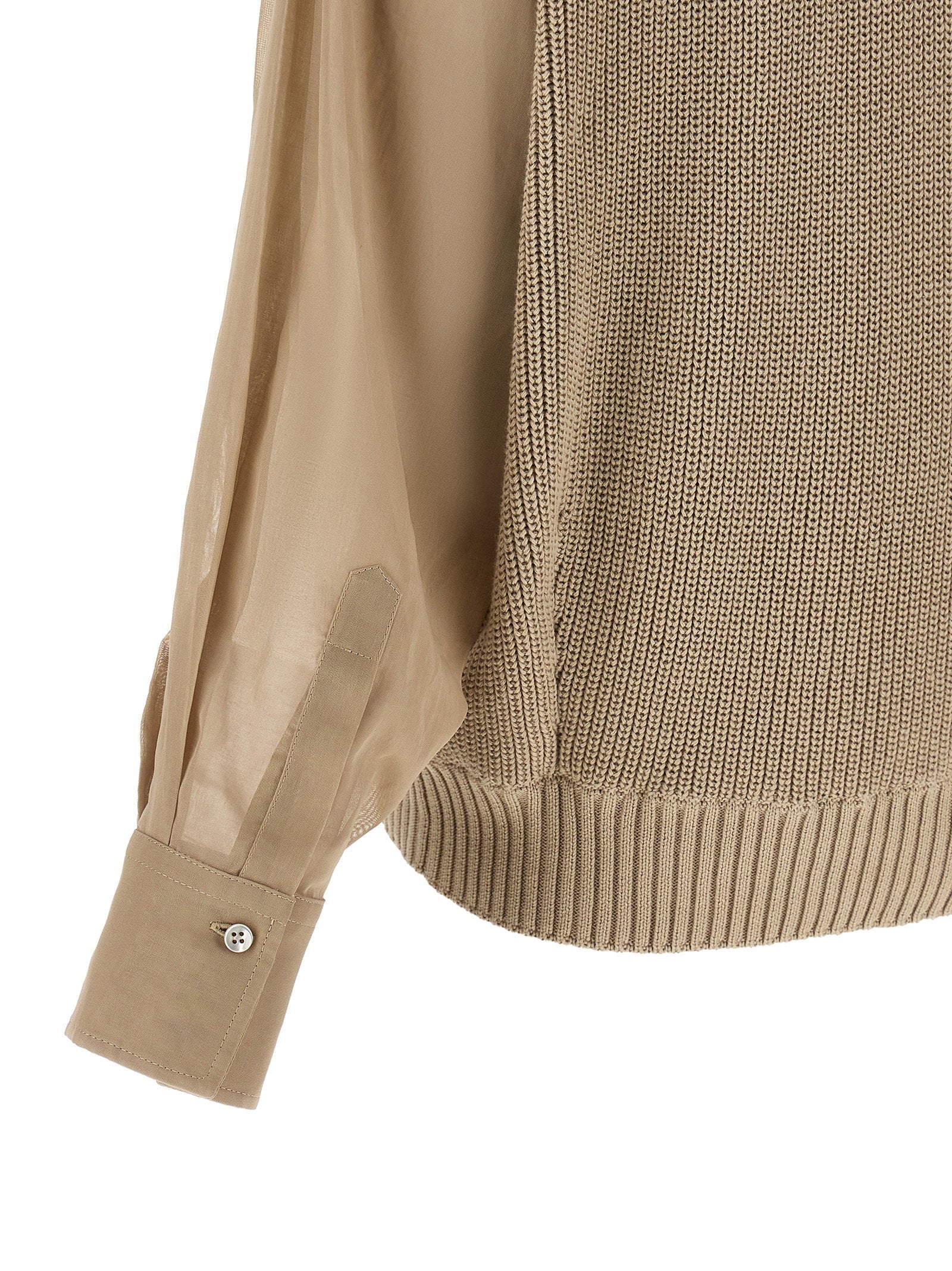 Brunello Cucinelli Organza Sleeve Cardigan Beige